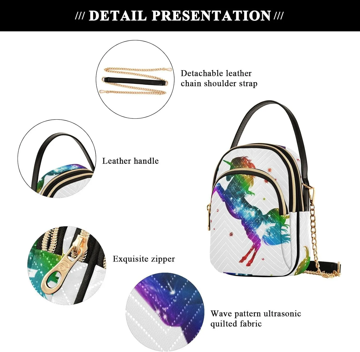 Women's Wave Cross Body Chest Bag, 52 inch Gold Chain Shoulder Handbag Purse