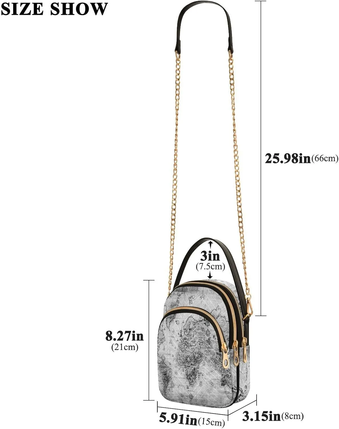 Women's Wave Cross Body Chest Bag, 52 inch Gold Chain Shoulder Handbag Purse