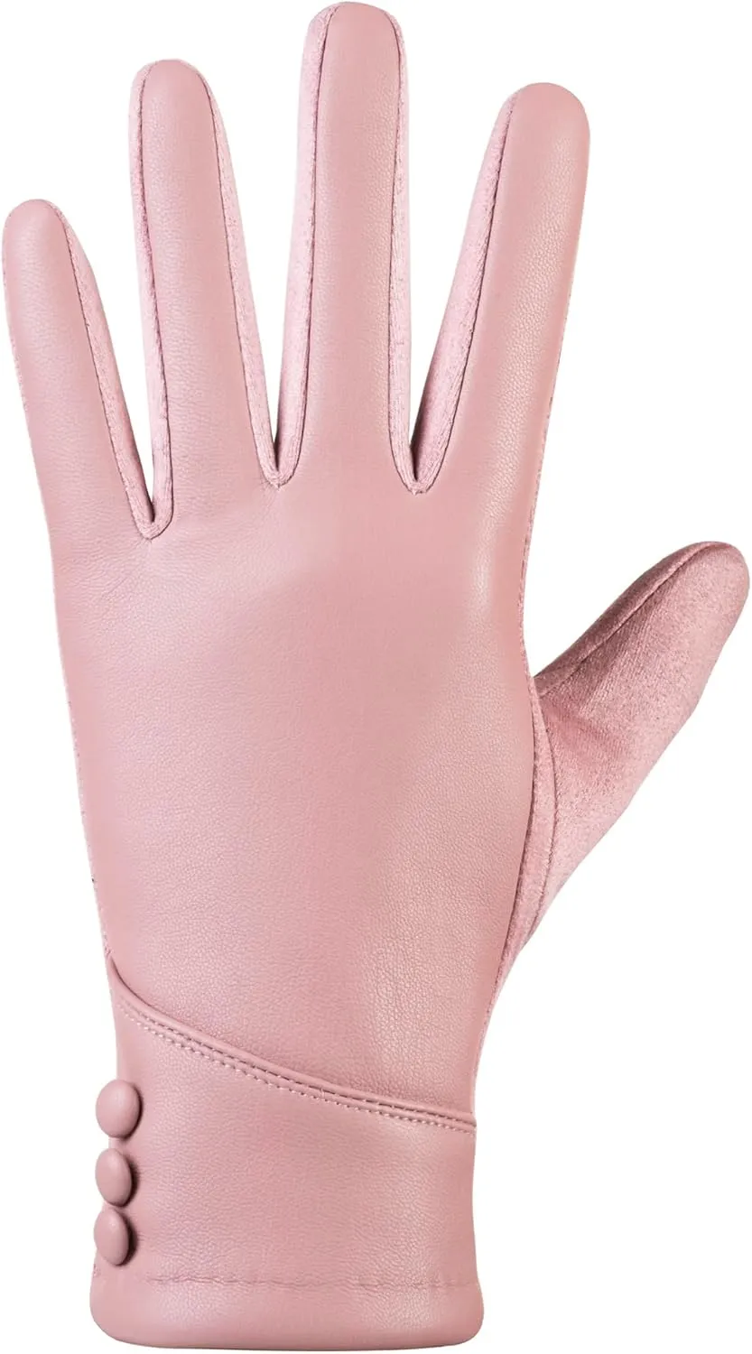 Womens Winter Leather Gloves Touch Screen Wool Lined Windproof Warm Suede Fashion Dress Gloves