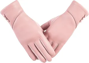 Womens Winter Leather Gloves Touch Screen Wool Lined Windproof Warm Suede Fashion Dress Gloves