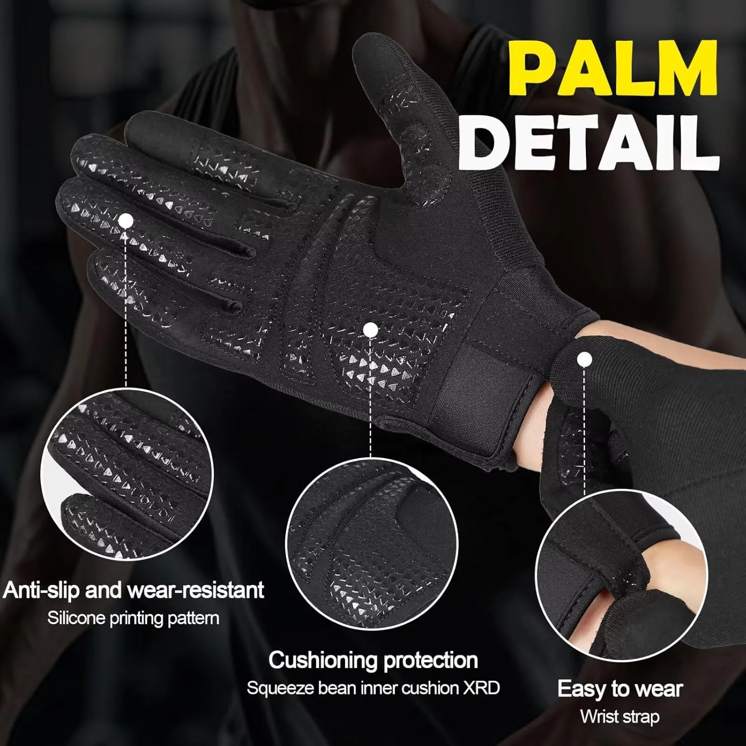 Workout Gloves for Men Women, Lightweight Full Palm Grip Padded Protection Gym Gloves for Weightlifting, Training