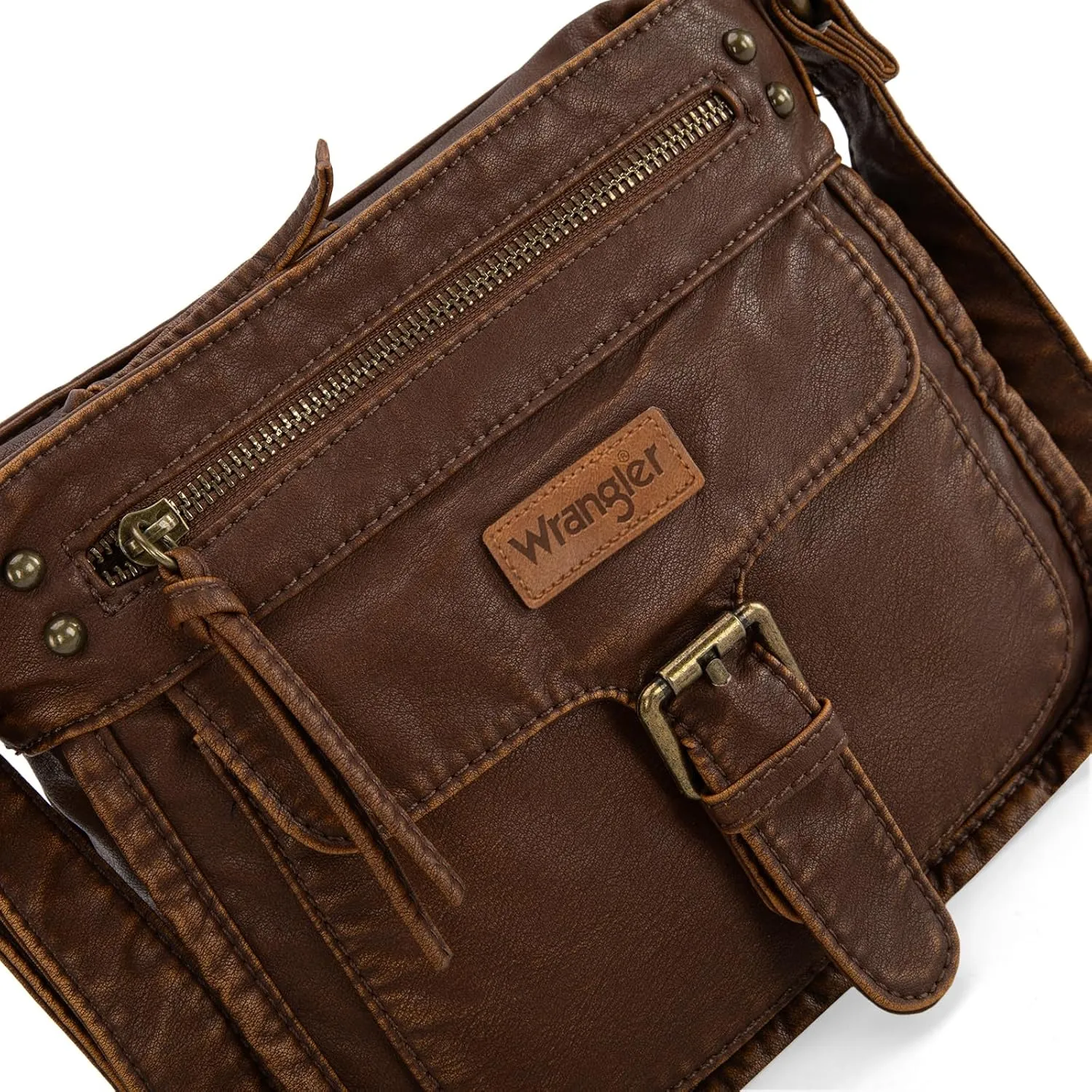 Wrangler Crossbody Bag for Women Small Soft Washed Leather Multi Pocket Shoulder Purses