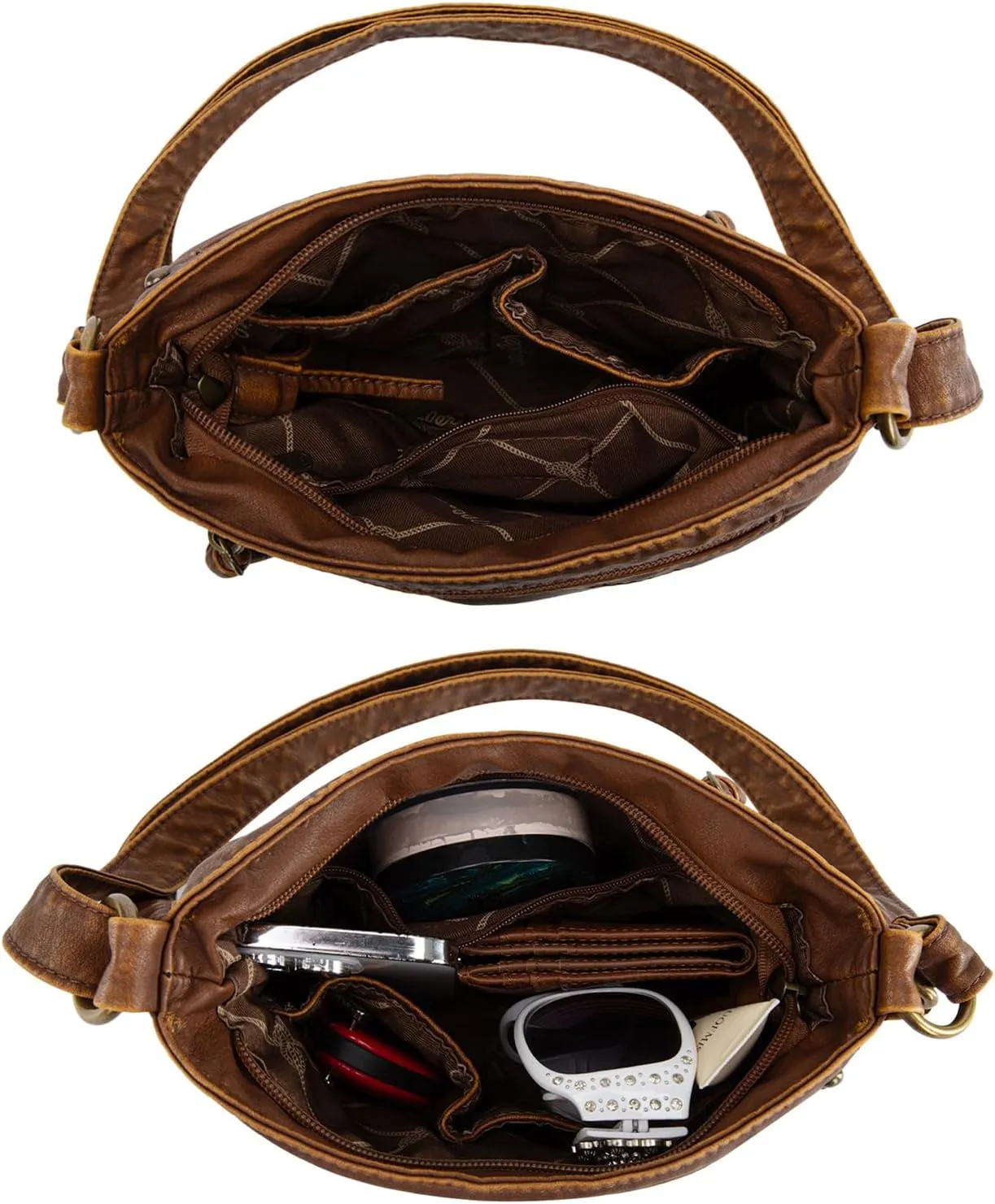 Wrangler Crossbody Bag for Women Small Soft Washed Leather Multi Pocket Shoulder Purses