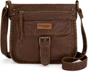 Wrangler Crossbody Bag for Women Small Soft Washed Leather Multi Pocket Shoulder Purses