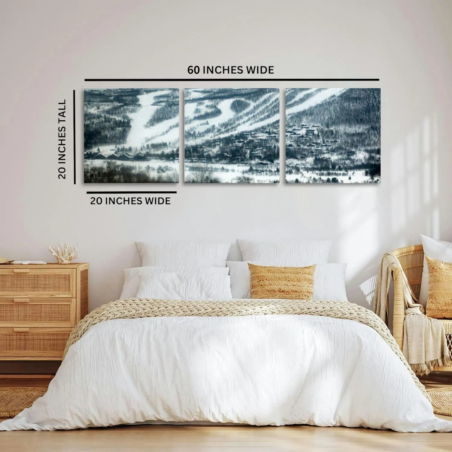 XidexFara Alpine ski runs and village 3 Piece Canvas Wall Art for Living Room Bedroom Office Framed Prints Pictures Painting Wall Decor Artwork for Walls Set of 3