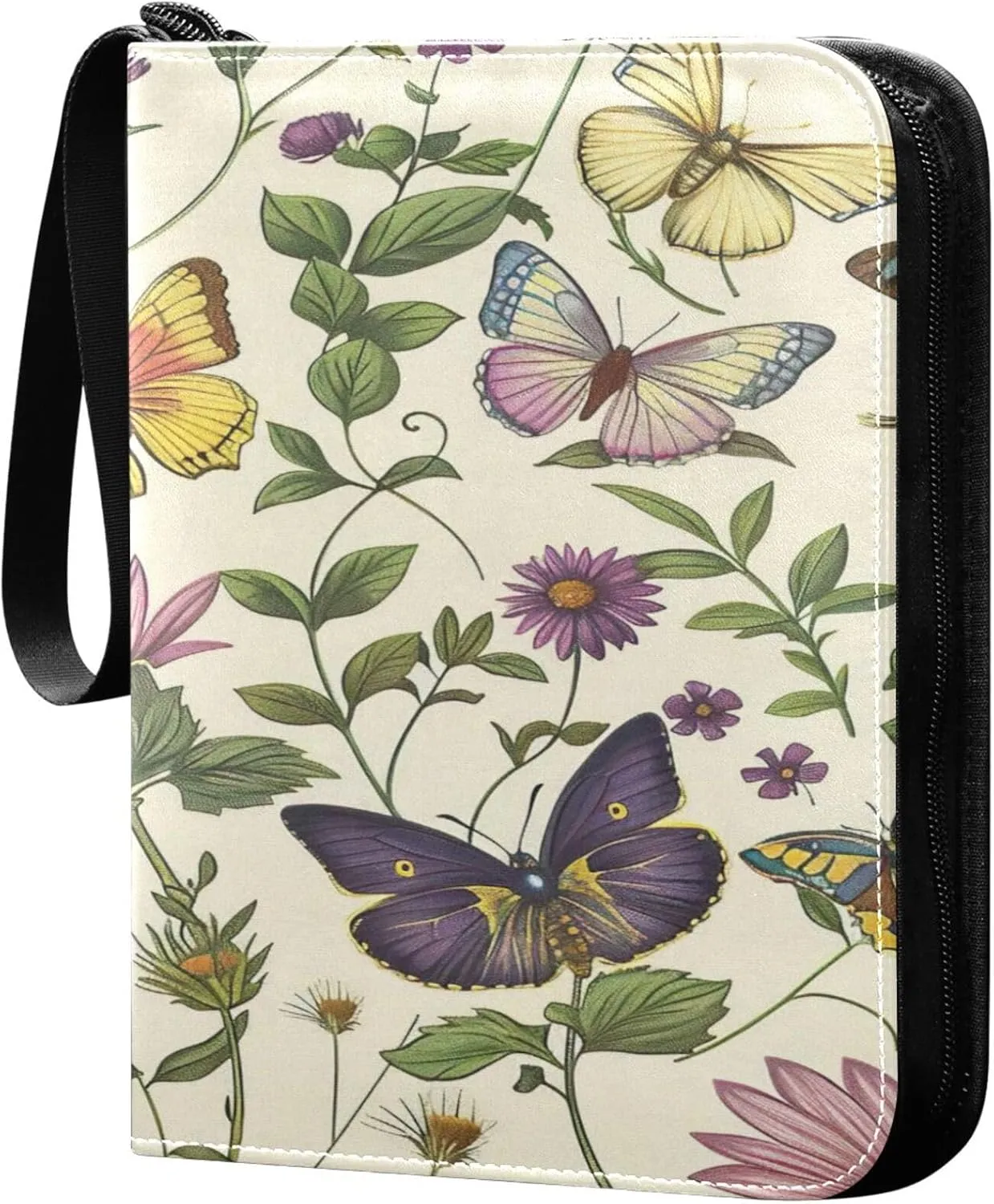 xigua Colorful Herbal Wildflower Card Binder 4-Pockets, Trading Card Binder 400 Pockets Baseball Card Binder Waterproof PU Leather Card Collection Binder for Games Card Album Card