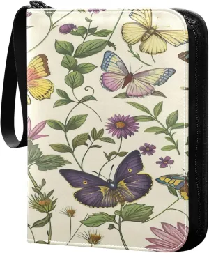 xigua Colorful Herbal Wildflower Card Binder 4-Pockets, Trading Card Binder 400 Pockets Baseball Card Binder Waterproof PU Leather Card Collection Binder for Games Card Album Card