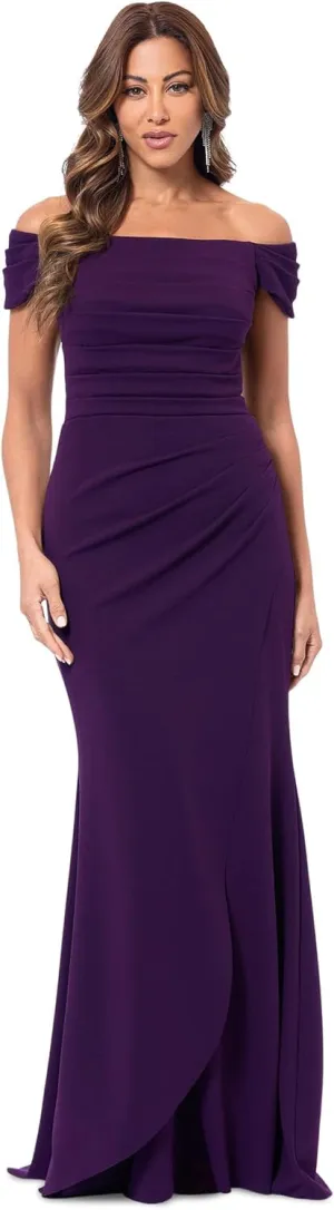 Xscape Women's Off The Shoulder Ruched Floor Length Evening Gown