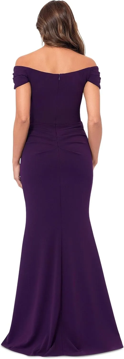 Xscape Women's Off The Shoulder Ruched Floor Length Evening Gown