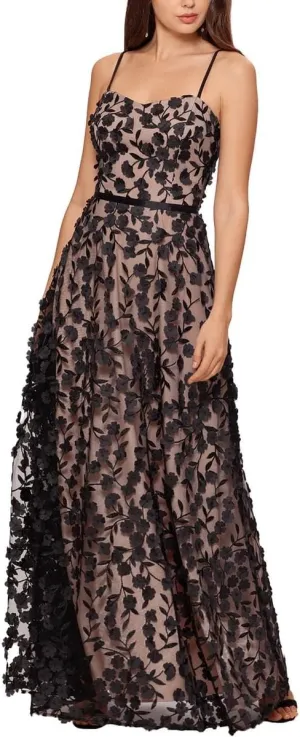 Xscape Womens Sheer Overlay Maxi Evening Dress Black 4