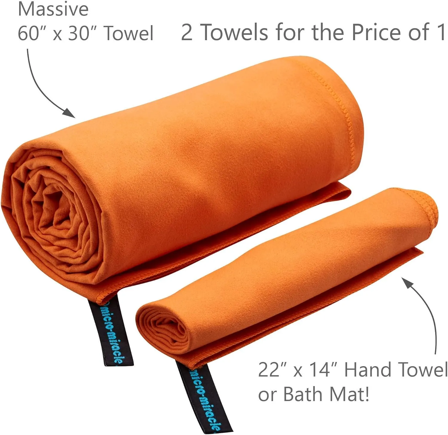 XXL Travel Towel - 2 Quick Dry and Extra Soft Microfiber Towels, Lightweight and Compact for Gym, Swim Practice, Travel, Backpacking, Camping, RV, Beach, Camping