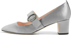 XYD Women Vintage Retro Mary Jane Pumps Graceful Satin Closed Round Toe Single Strap with Delicate Buckle Block Heels Dress Shoes