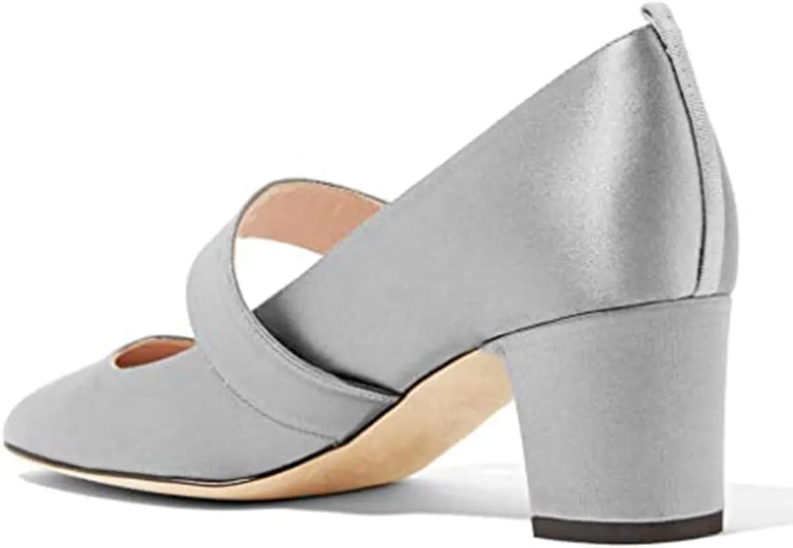 XYD Women Vintage Retro Mary Jane Pumps Graceful Satin Closed Round Toe Single Strap with Delicate Buckle Block Heels Dress Shoes