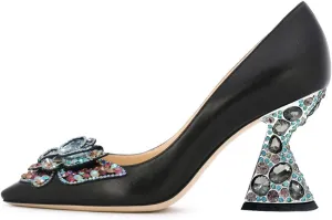 YDN Women Butterfly Pumps Colorful Crystal High Heels Studded Slip On Closed Pointed Toe Dress Shoe Wedding Party Size 4-16 US