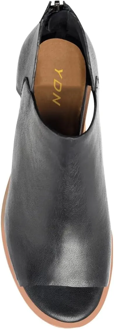 YDN Women's Peep Toe Booties Low Chunky Block Heels Back Zipper Sandal Ankle Boots Comfy Dress Daily Shoes Size 4-16 US