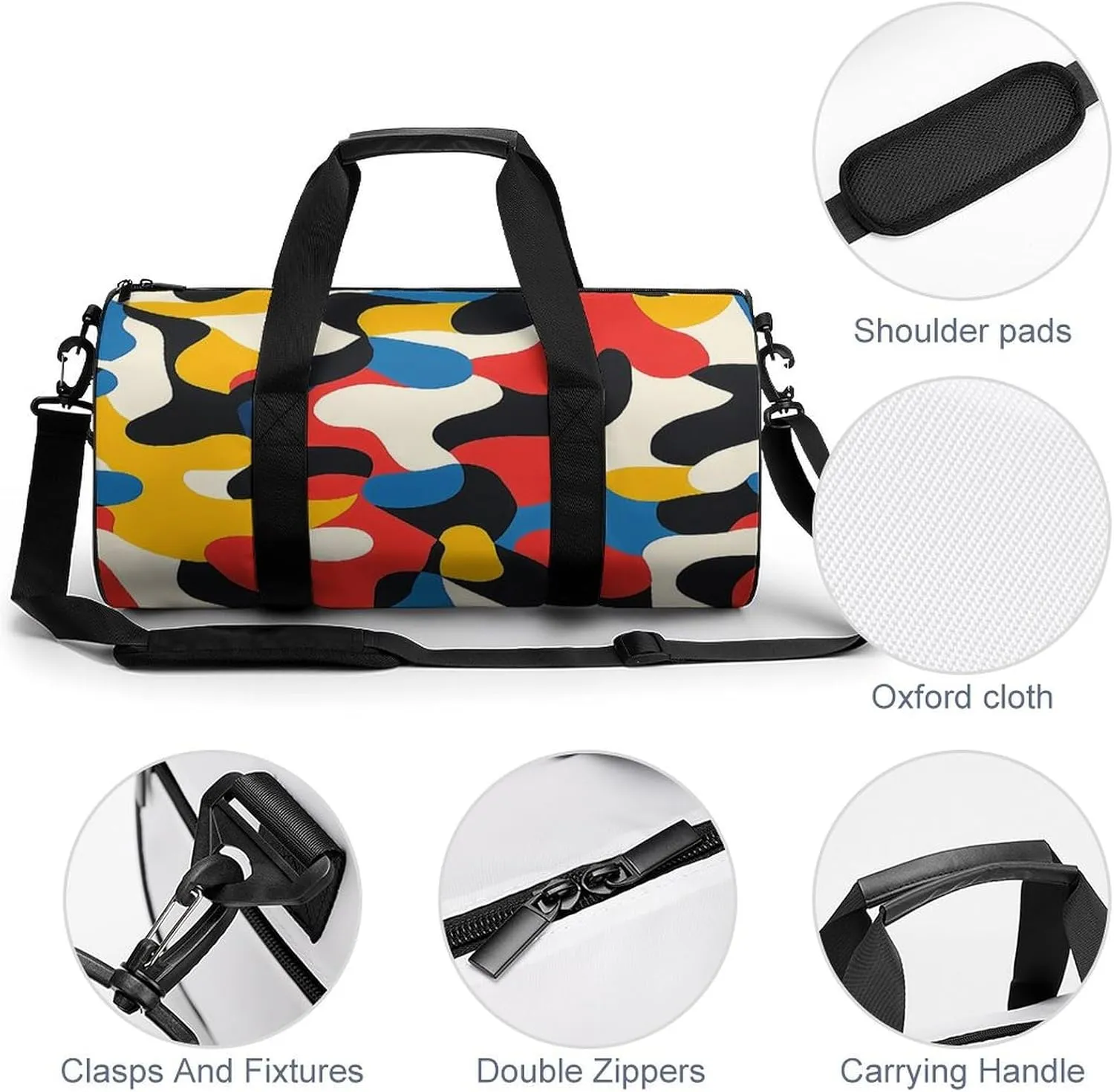 Yellow Red Abstract Pattern Travel Gym Bag for Women Men Cylindrical Duffle Bag Sport Workout Bag with Shoulder Strap