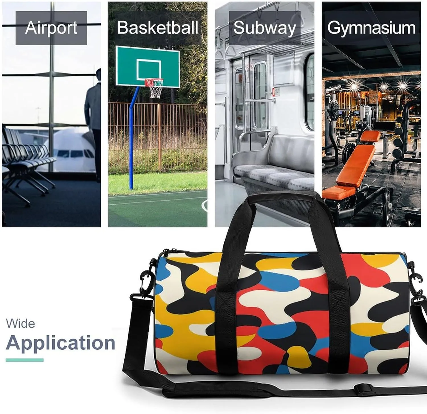 Yellow Red Abstract Pattern Travel Gym Bag for Women Men Cylindrical Duffle Bag Sport Workout Bag with Shoulder Strap