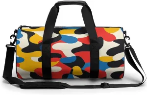 Yellow Red Abstract Pattern Travel Gym Bag for Women Men Cylindrical Duffle Bag Sport Workout Bag with Shoulder Strap