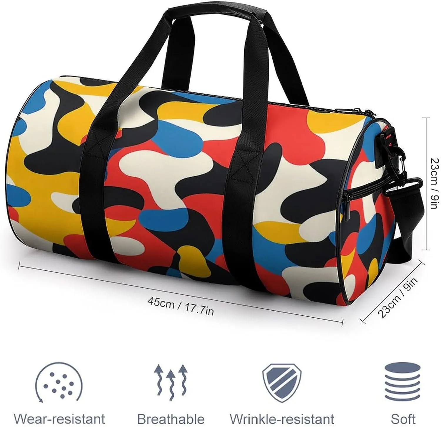 Yellow Red Abstract Pattern Travel Gym Bag for Women Men Cylindrical Duffle Bag Sport Workout Bag with Shoulder Strap
