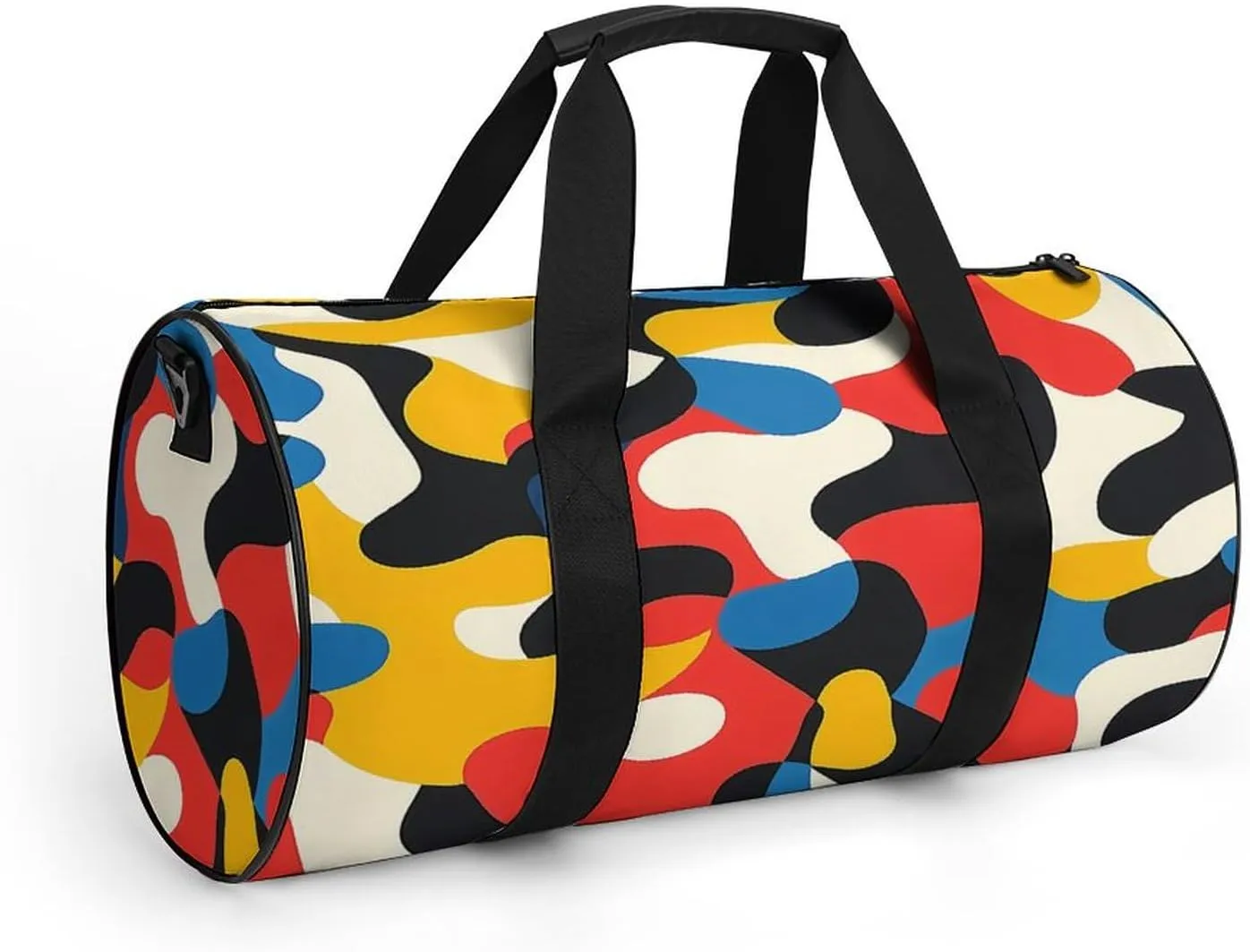 Yellow Red Abstract Pattern Travel Gym Bag for Women Men Cylindrical Duffle Bag Sport Workout Bag with Shoulder Strap