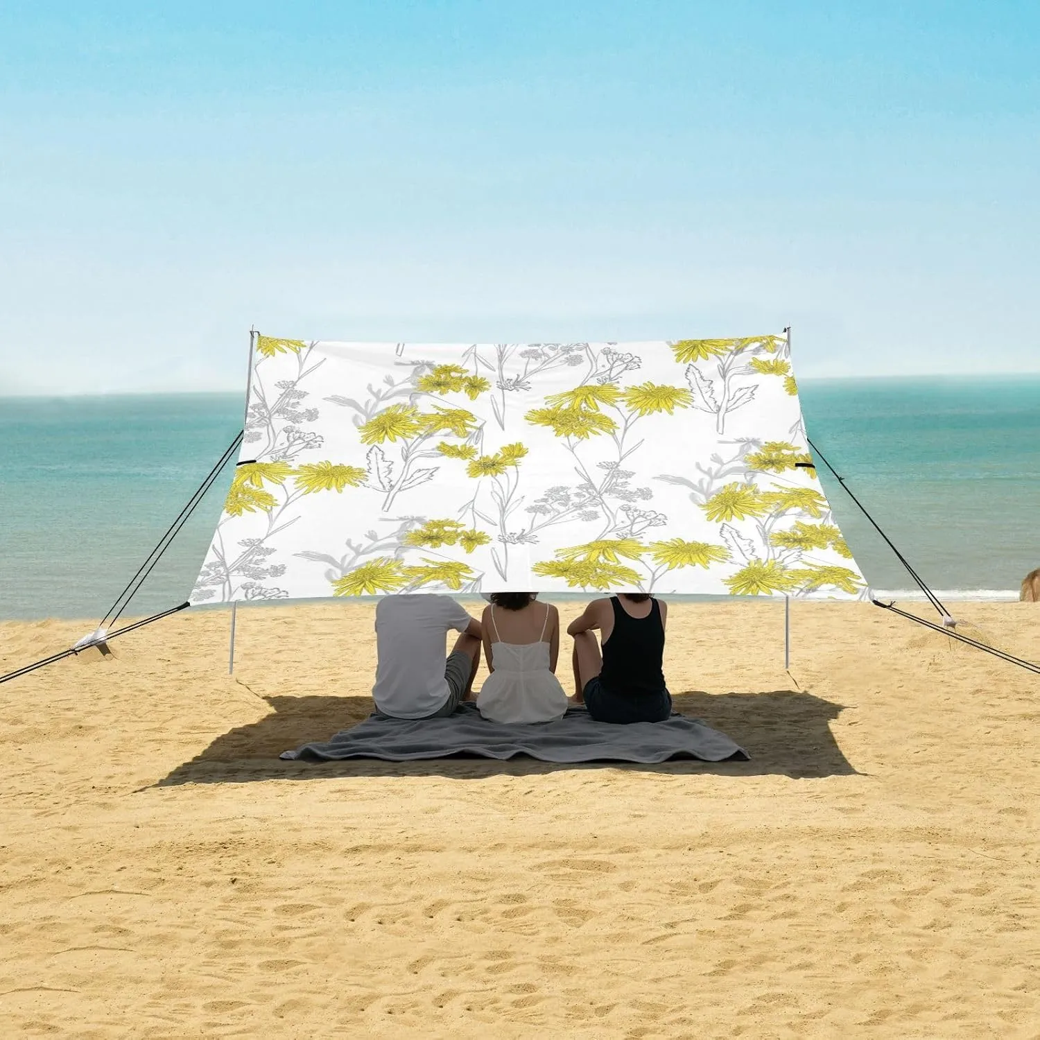 Yellow Wildflowers Plants White Beach Canopy Tent Outdoor Sun Shade Patio Picnic Portable Camping Shelter 9.2 × 10.5 FT Shelters with Anchor Poles Easy up
