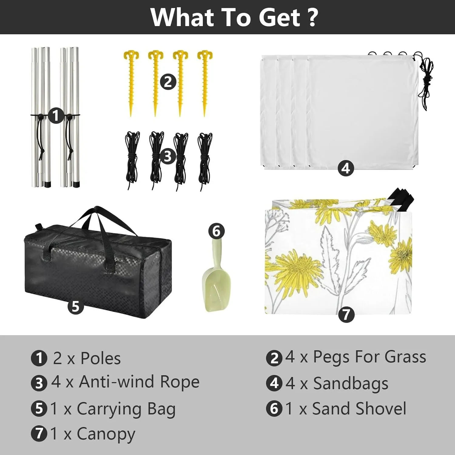 Yellow Wildflowers Plants White Beach Canopy Tent Outdoor Sun Shade Patio Picnic Portable Camping Shelter 9.2 × 10.5 FT Shelters with Anchor Poles Easy up