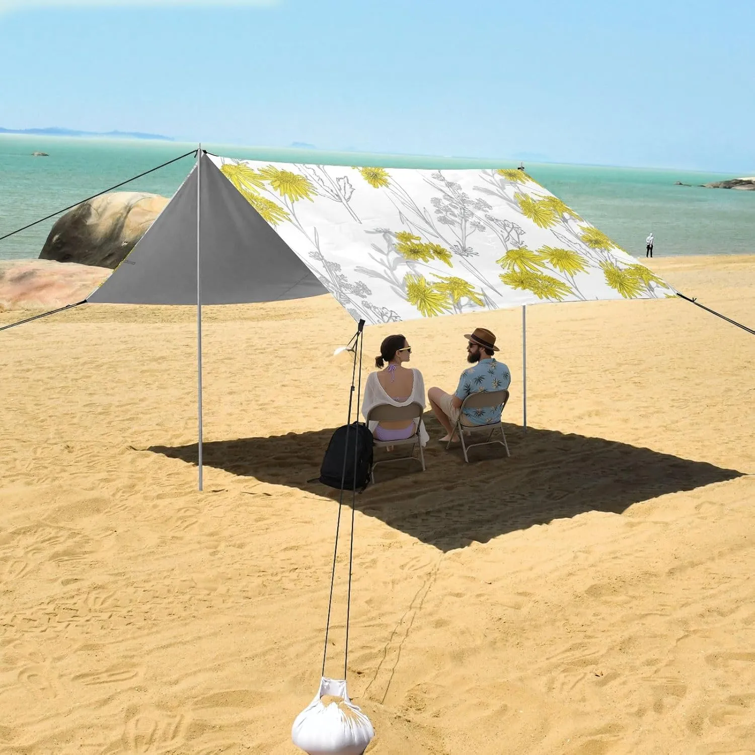 Yellow Wildflowers Plants White Beach Canopy Tent Outdoor Sun Shade Patio Picnic Portable Camping Shelter 9.2 × 10.5 FT Shelters with Anchor Poles Easy up
