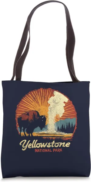 Yellowstone Bison Vintage National Park Family Trip Camping Tote Bag