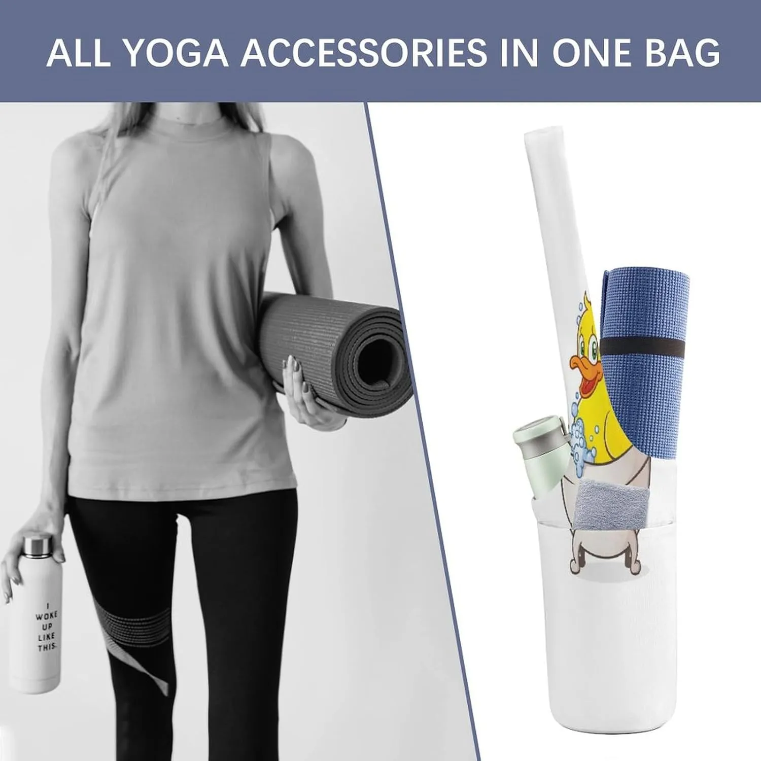 Yoga Mat Bag, Soft Canvas Storage Bag Fashion Mat Bag for Clothes Dorm Organizer with Pocket Shoulder Strap