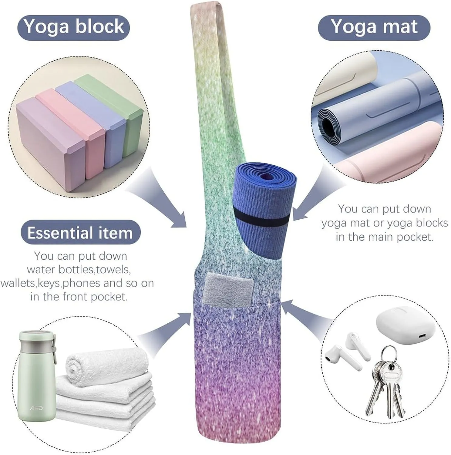 Yoga Mat Bag, Soft Canvas Storage Bag Fashion Mat Bag for Clothes Dorm Organizer with Pocket Shoulder Strap