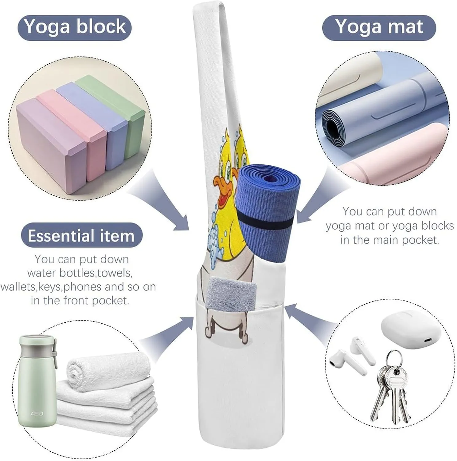 Yoga Mat Bag, Soft Canvas Storage Bag Fashion Mat Bag for Clothes Dorm Organizer with Pocket Shoulder Strap