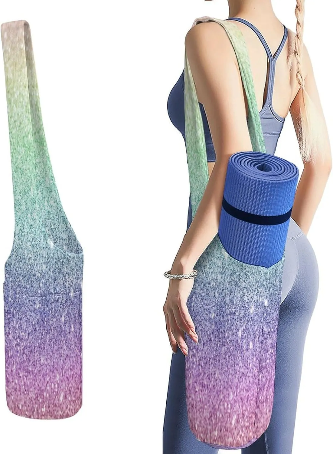 Yoga Mat Bag, Soft Canvas Storage Bag Fashion Mat Bag for Clothes Dorm Organizer with Pocket Shoulder Strap