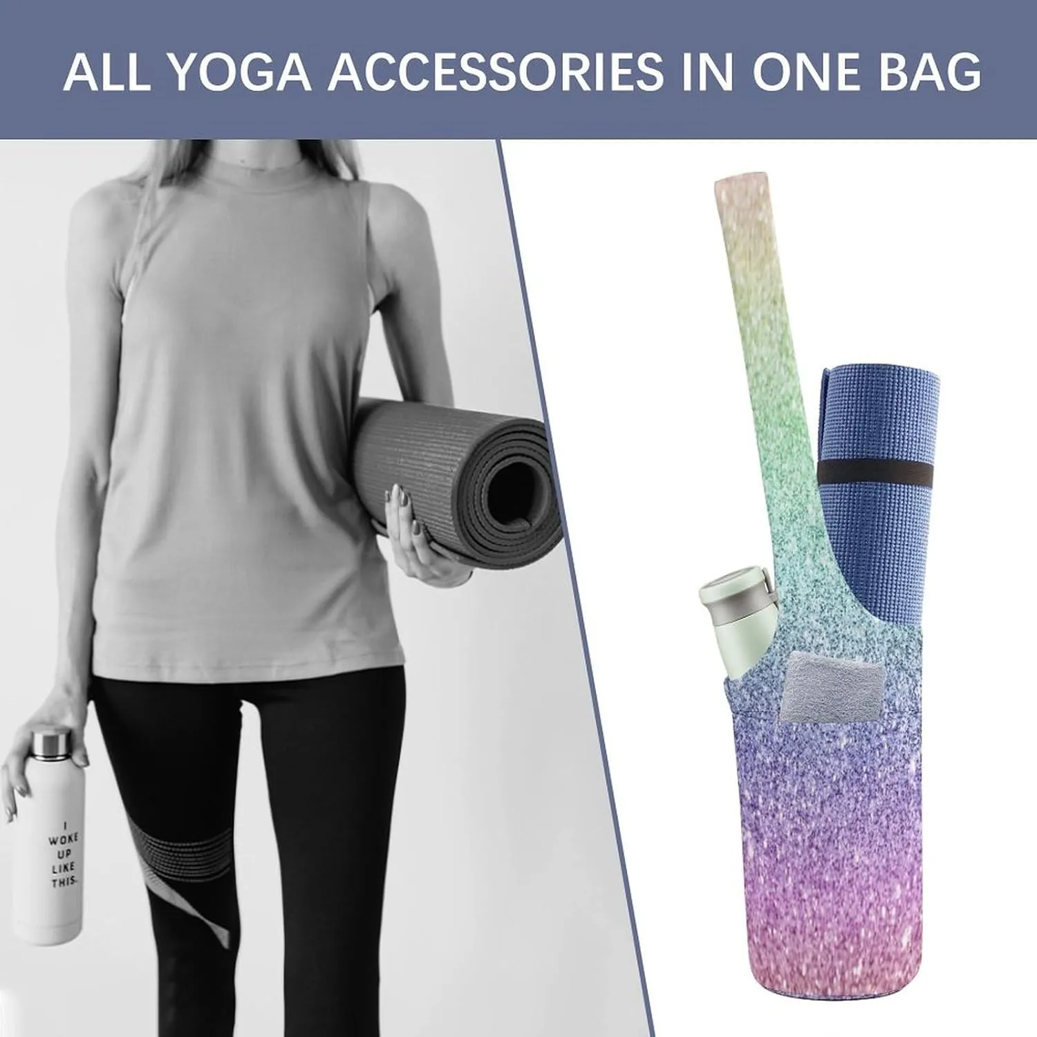 Yoga Mat Bag, Soft Canvas Storage Bag Fashion Mat Bag for Clothes Dorm Organizer with Pocket Shoulder Strap