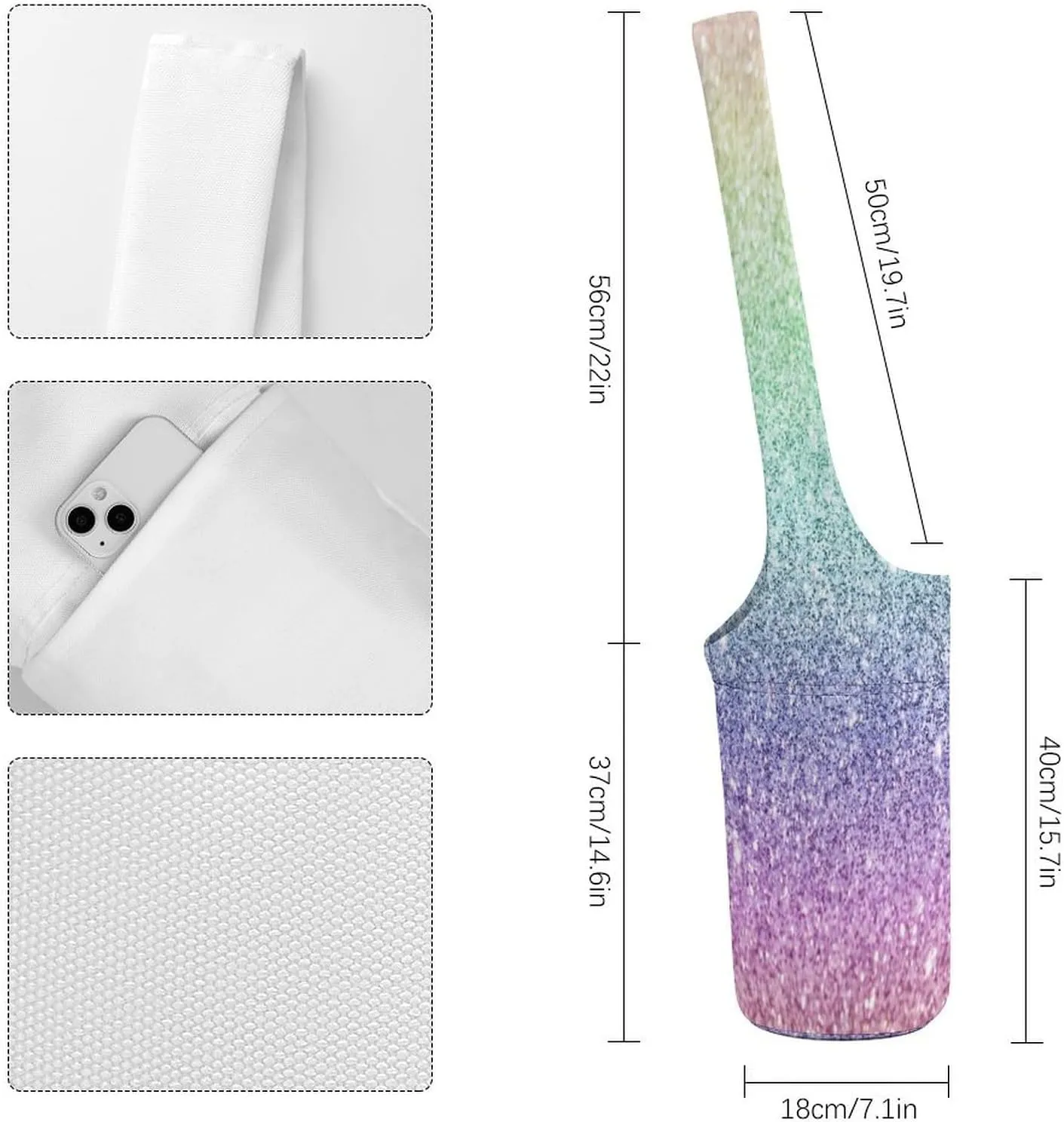 Yoga Mat Bag, Soft Canvas Storage Bag Fashion Mat Bag for Clothes Dorm Organizer with Pocket Shoulder Strap