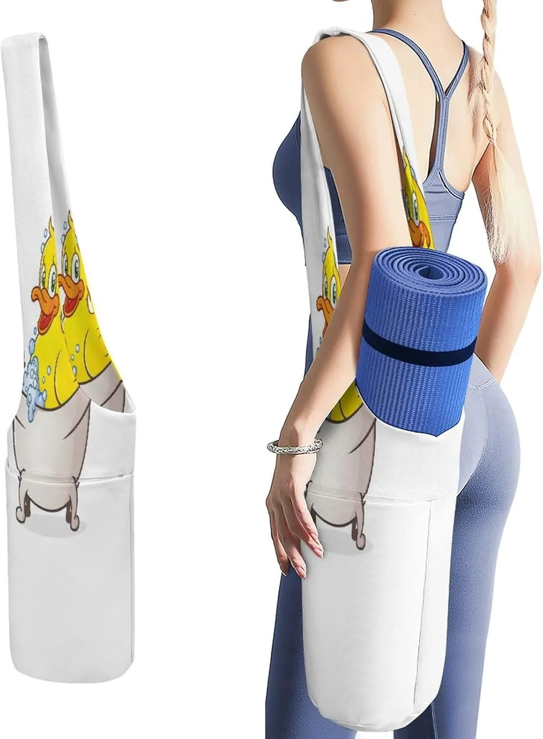 Yoga Mat Bag, Soft Canvas Storage Bag Fashion Mat Bag for Clothes Dorm Organizer with Pocket Shoulder Strap