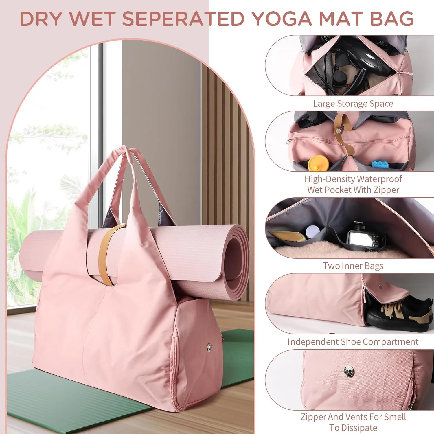 Yoga Mat Bag, Women Workout Gag Oxford Cloth Sport Yoga Gym Bag with Shoes Compartment & Wet Dry Storage Pockets, Yoga Mat Carrier Bag