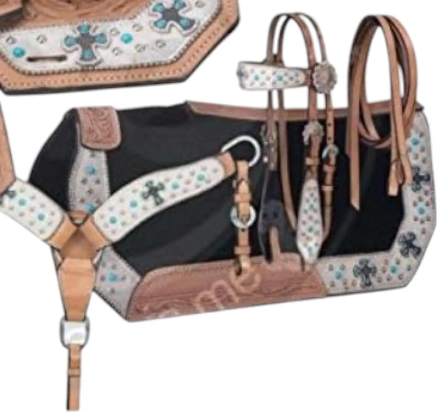 Youth Child Premium Leather Western Barrel Racing Trail Equestrian Pony Miniature Horse Saddle Tack   Headstall, Breast Collar, Reins & Saddle Pad Size 10 to 17