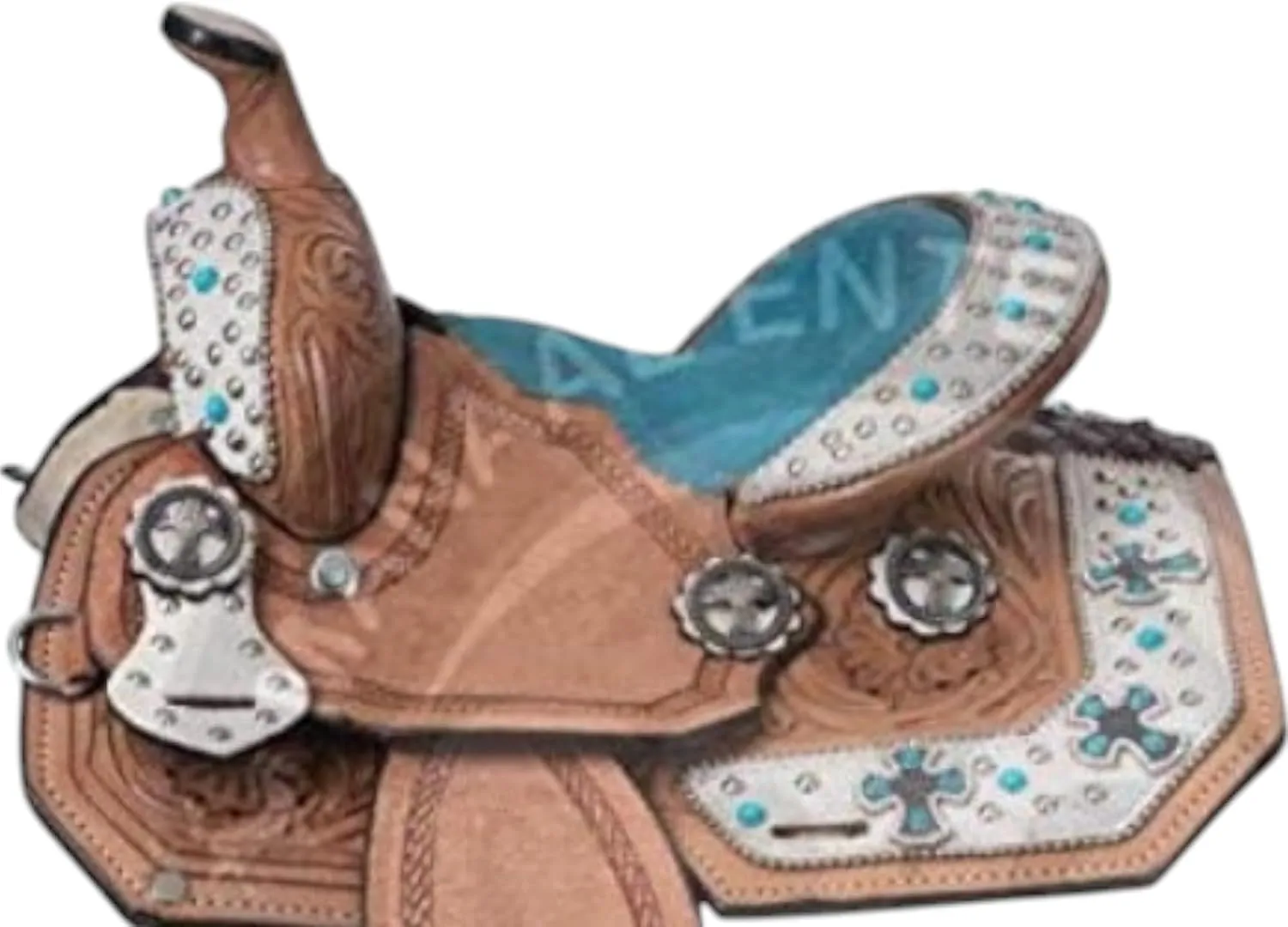 Youth Child Premium Leather Western Barrel Racing Trail Equestrian Pony Miniature Horse Saddle Tack   Headstall, Breast Collar, Reins & Saddle Pad Size 10 to 17