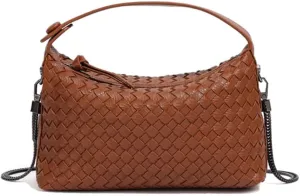 YP Women Woven Crossbody Evening Small Handbag Braided Shoulder Bag Weave Purse with Chain Messenger Bag