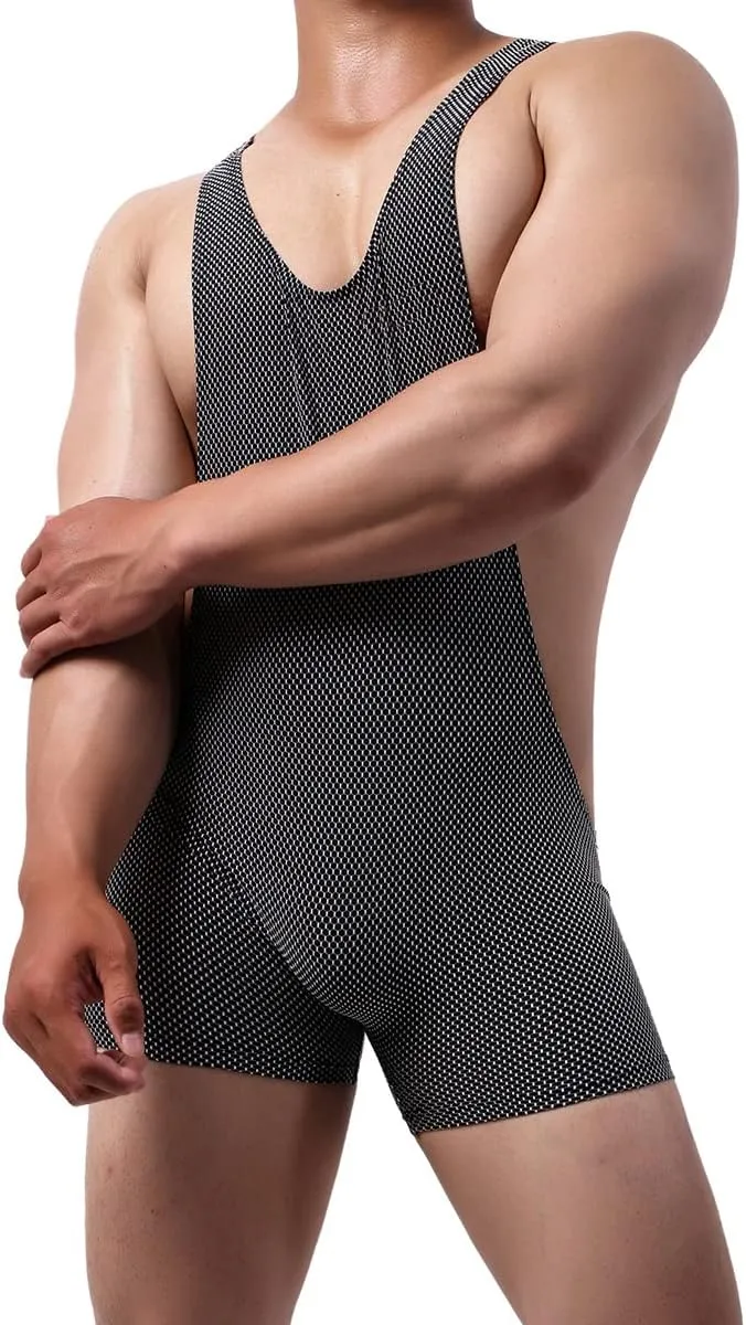 YUFEIDA Men's Athletic Supporters Mesh Breathable Bodysuit Wrestling Leotard Stretchy Base Layers Boxer Singlet