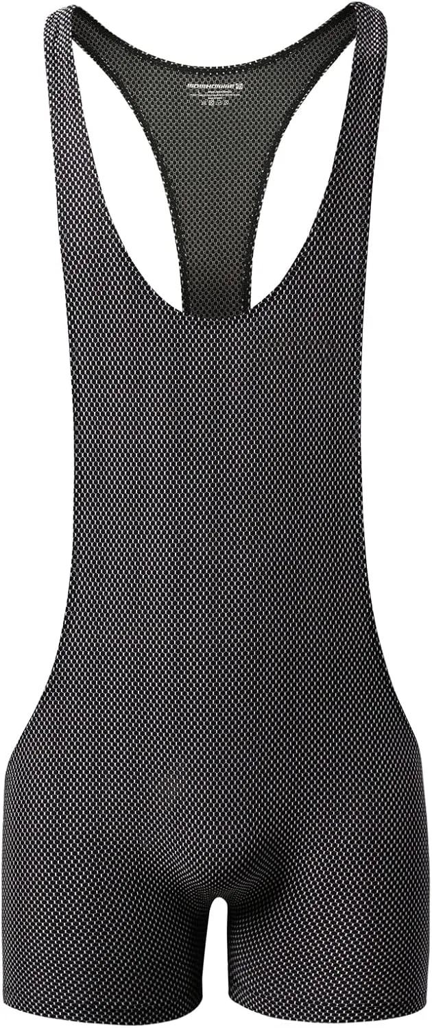 YUFEIDA Men's Athletic Supporters Mesh Breathable Bodysuit Wrestling Leotard Stretchy Base Layers Boxer Singlet