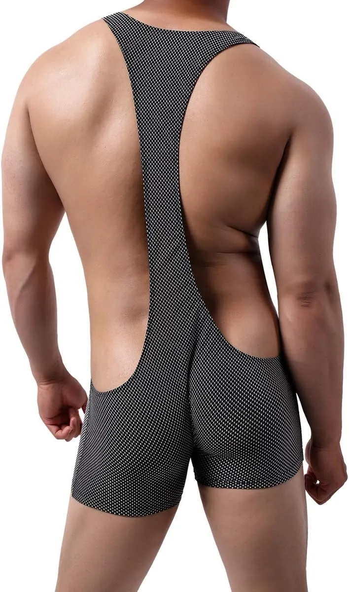 YUFEIDA Men's Athletic Supporters Mesh Breathable Bodysuit Wrestling Leotard Stretchy Base Layers Boxer Singlet