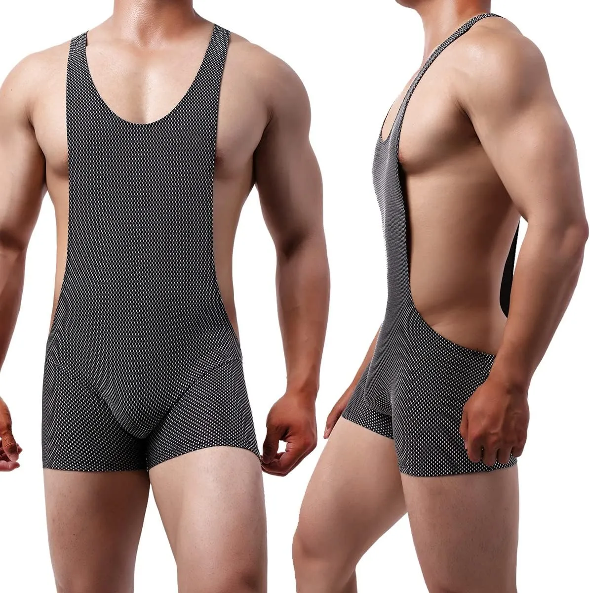 YUFEIDA Men's Athletic Supporters Mesh Breathable Bodysuit Wrestling Leotard Stretchy Base Layers Boxer Singlet
