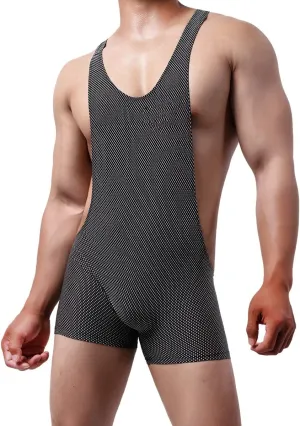 YUFEIDA Men's Athletic Supporters Mesh Breathable Bodysuit Wrestling Leotard Stretchy Base Layers Boxer Singlet