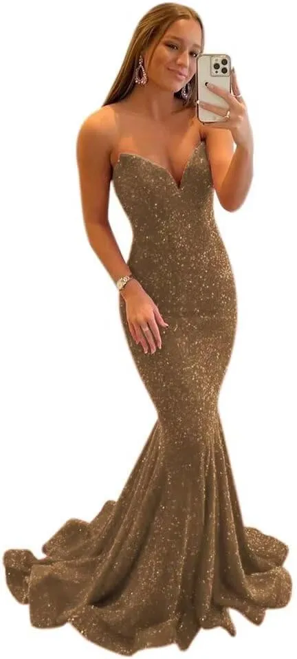 Yuxin Sequin Prom Dresses 2024 Mermaid Homecoming Dress High Split Formal Party Evening Gowns for Women