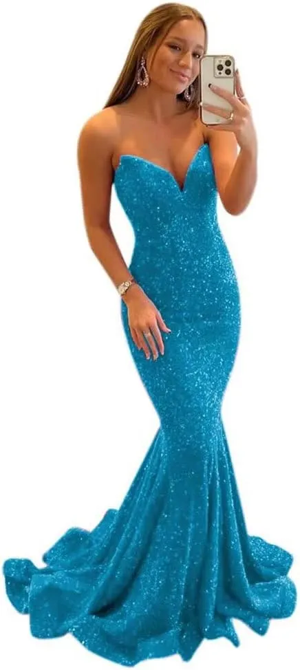 Yuxin Sequin Prom Dresses 2024 Mermaid Homecoming Dress High Split Formal Party Evening Gowns for Women