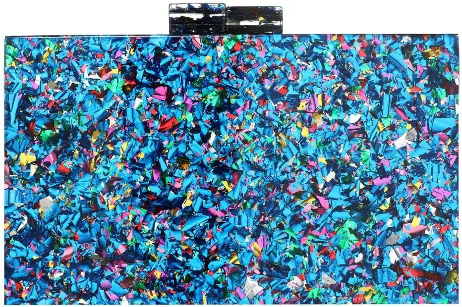 YYW Women Sequin Acrylic Clutch Box Crossbody Bag Handbag Bridal Party Cocktail Evening Clutch Purse