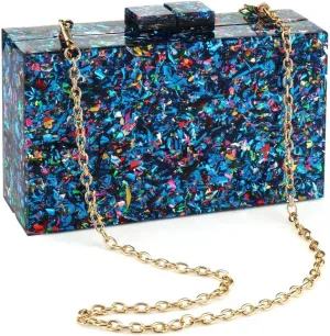 YYW Women Sequin Acrylic Clutch Box Crossbody Bag Handbag Bridal Party Cocktail Evening Clutch Purse