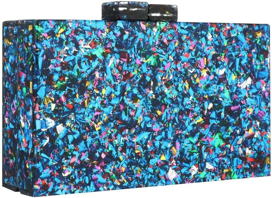YYW Women Sequin Acrylic Clutch Box Crossbody Bag Handbag Bridal Party Cocktail Evening Clutch Purse