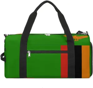 Zambia Flag Duffel Bag for Boys Girls with Shoe Compartment for Travel Gym